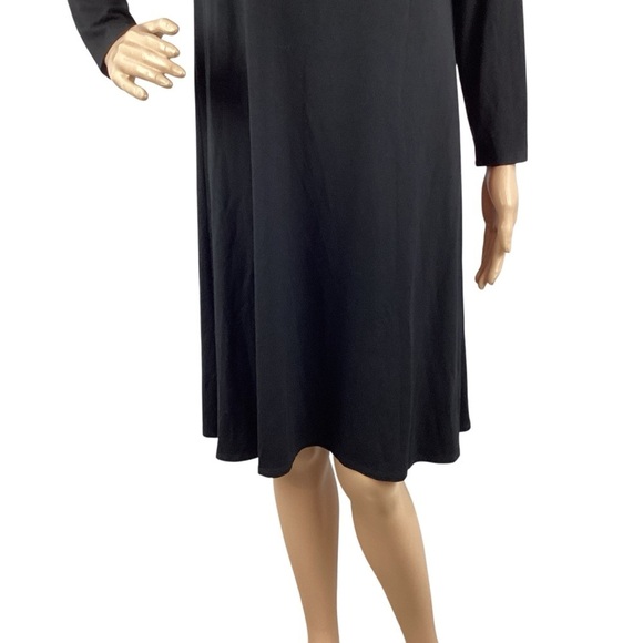 Eileen Fisher Black Stretch Viscose Long Sleeve Shift Dress S - Picture 3 of 7